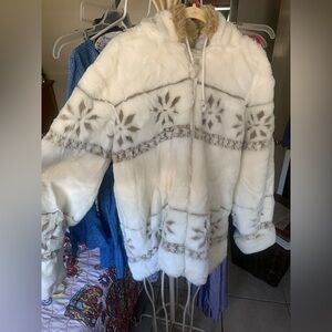 Woman Within Plus Size Faux Fur Snowflake Print Hooded Jacket 1X